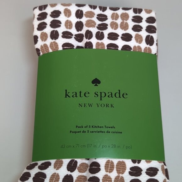 Kate Spade Kitchen Towel Set 5 Pairs Printed Dish Towels Coffee Plaid Chevron - Picture 2 of 12